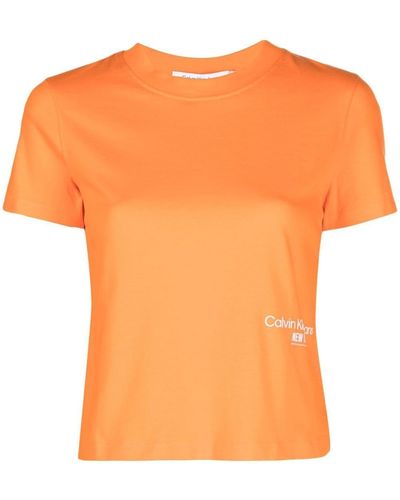 Calvin Klein T-shirt en coton à logo imprimé - Orange