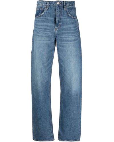FRAME Whiskering-effect High-rise Wide-leg Jeans - Blue