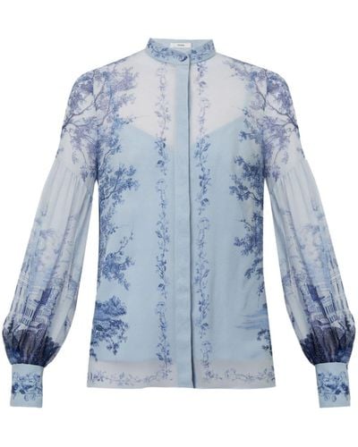 Erdem Floral-print Bishop-sleeve Blouse - Blauw