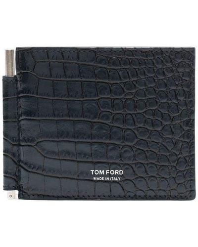 Tom Ford Portemonnaie mit Kroko-Optik - Blau