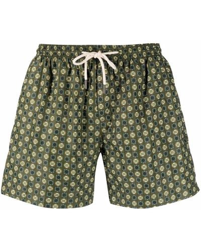 Peninsula Geometric-print Drawstring-waist Swim Shorts - Green