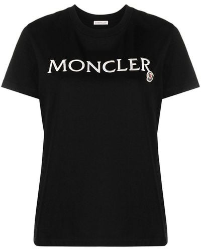 Moncler T-Shirt mit Logo-Stickerei - Schwarz