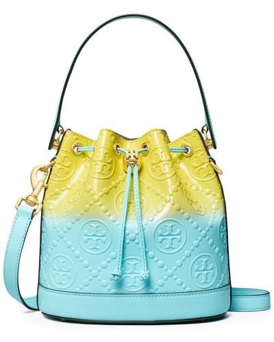 Tory Burch Dip-dye T Monogram Bucket Bag In Colza Yellow And Light - Blue