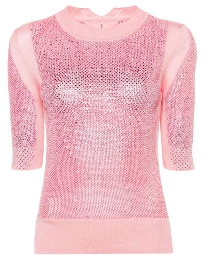 Ermanno Scervino Crystal-embellished Cotton Top - Pink