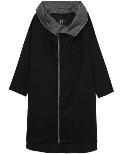 Y's Yohji Yamamoto Contrast-lining Hooded Wool Coat - Black