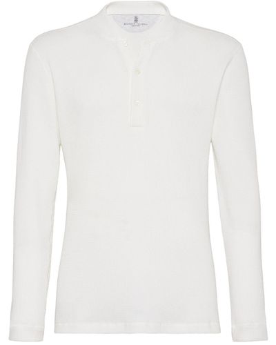 Brunello Cucinelli Waffle-knit Cotton Henley T-shirt - White