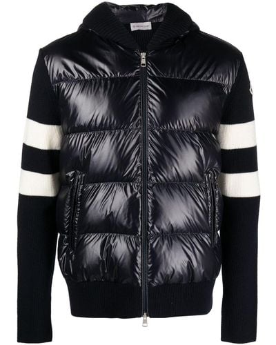 Moncler Stripe-detail Paneled Padded Jacket - Black
