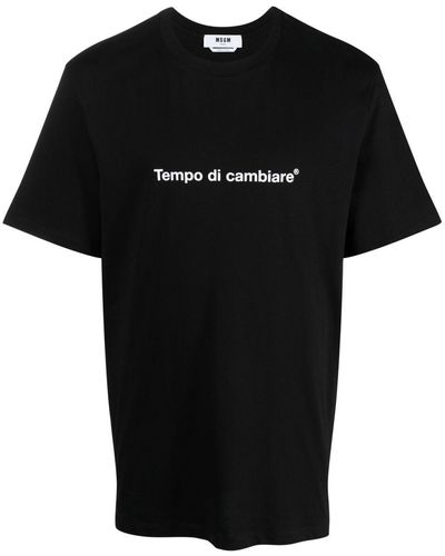 MSGM Slogan-print Cotton T-shirt - Black