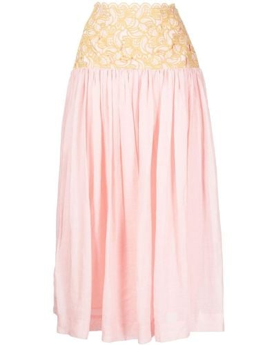 ALÉMAIS Anthea Floral-embroidered Maxi Skirt - Pink