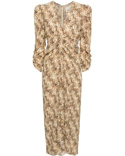 Isabel Marant Ruched Silk Midi Dress - Natural