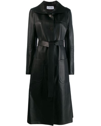 Loewe Leather Belted Long Coat - Black