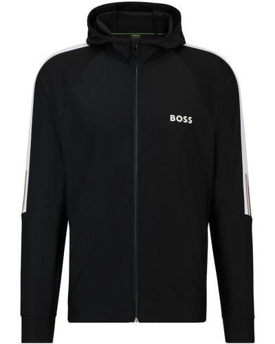 BOSS Logo-print Zip-up Hoodie - Black