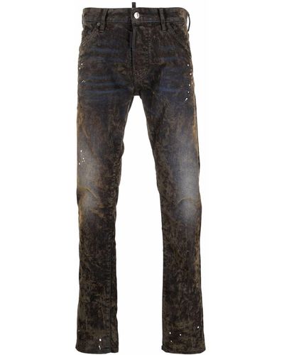 DSquared² Slim-Fit-Jeans mit Farbklecks-Print - Grün