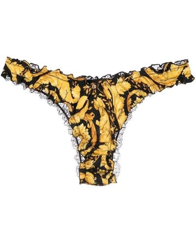 Versace Lace-panel Silk Thong - Natural