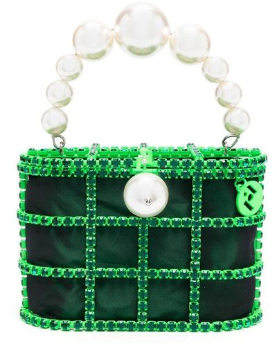 Rosantica 'holli' Handbag With Pearl Handle And Removable Pouch In Fabric And Brass Woman - Green