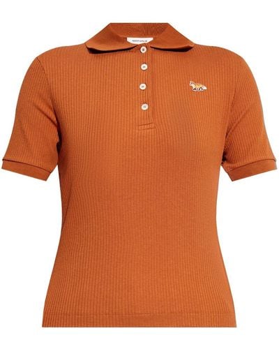 Maison Kitsuné Geribbeld Poloshirt - Oranje