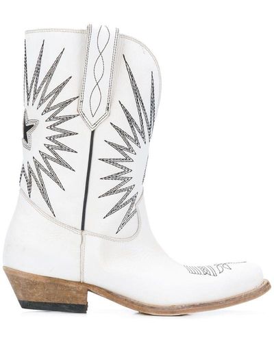Golden Goose Wish Star Leather Western Boots - White