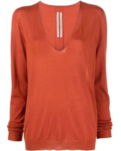 Rick Owens Cashmere V-neck Sweater - Orange