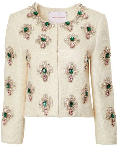 Carolina Herrera Crystal-embellished Tweed Jacket - Natural