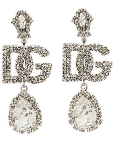 Dolce & Gabbana Dg Logo Crystal-embellished Earrings - White