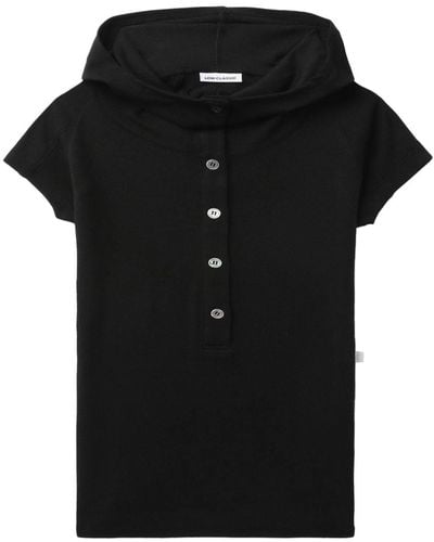 Low Classic Button-up Hooded Top - Black