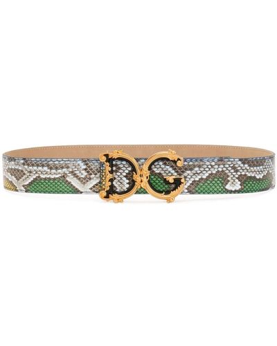 Dolce & Gabbana Logo-buckle Snakeskin Belt - Natural