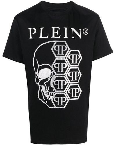 Philipp Plein Camiseta con estampado de calavera y logo - Negro