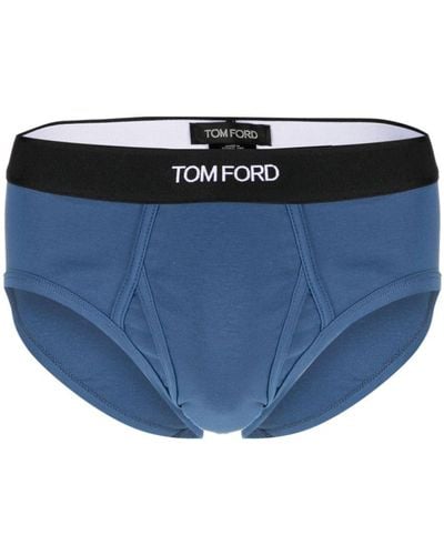 Tom Ford Logo-waist Cotton Briefs - Blue