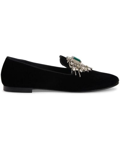 Giuseppe Zanotti Euphemiee Crystal-embellished Velvet Loafers - Black
