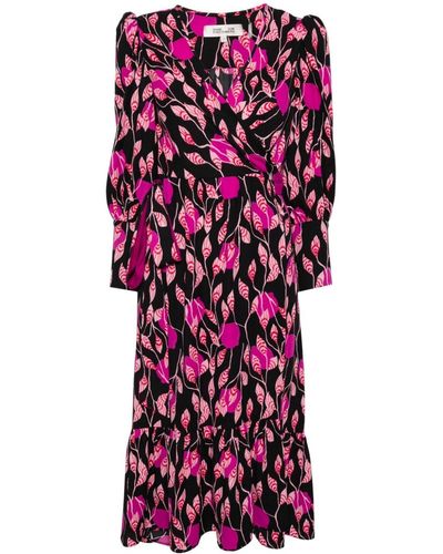 Diane von Furstenberg Robe portefeuille Blade à fleurs - Violet