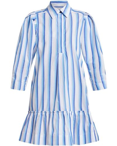 Ganni Stripe-pattern Cotton Dress - Blue
