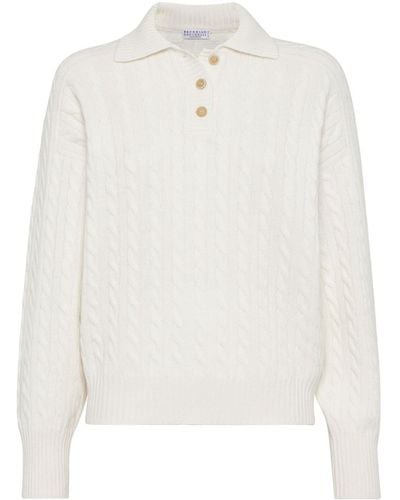 Brunello Cucinelli Cable-knit cashmere jumper - Weiß