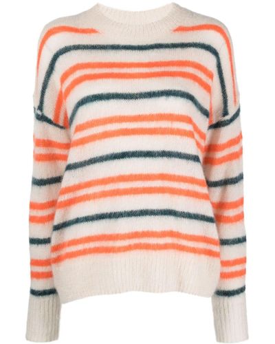 Isabel Marant Drussell Striped Patterned Intarsia-knit Sweater - White