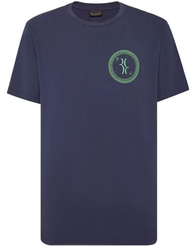 Billionaire Logo-embroidered Cotton T-shirt - Blue
