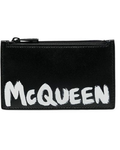 Alexander McQueen Porte-cartes noir en cuir à graffiti