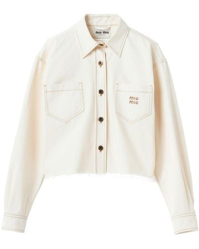 Miu Miu Logo-embroidered Denim Jacket - White