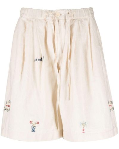 STORY mfg. Embroidered-design Drop-crotch Shorts - Natural
