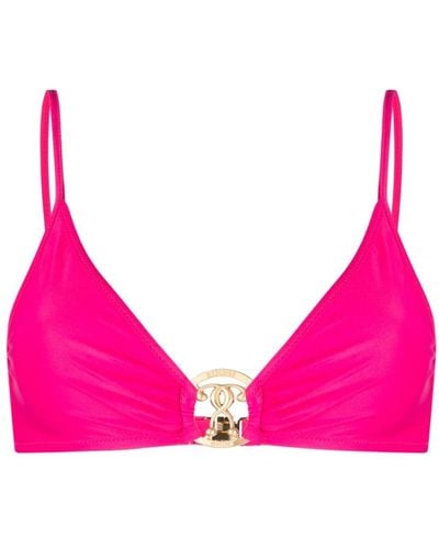 Moschino Top de bikini con placa del logo - Rosa