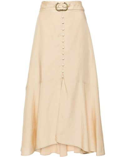Twin Set A-line Belted Midi Skirt - Natural