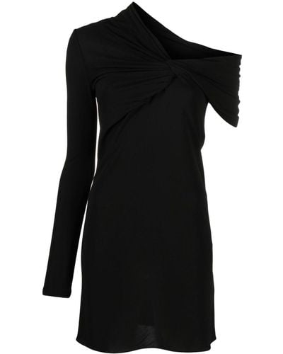 Saint Laurent Mini-robe Asymétrique En Jersey Stretch À Fronces - Noir