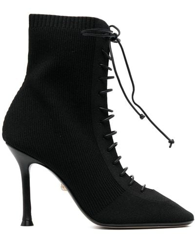 ALEVI Love Ribbed-knit Ankle Boots - Black