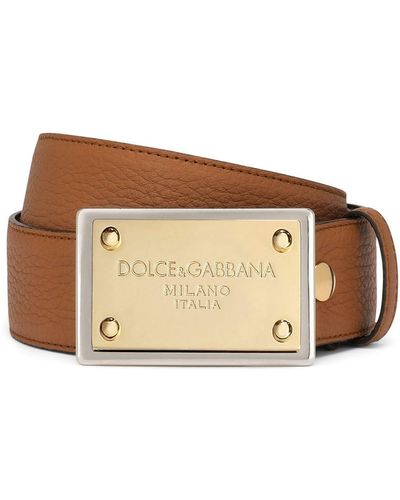 Dolce & Gabbana Belt With Logo Plaque - Brown