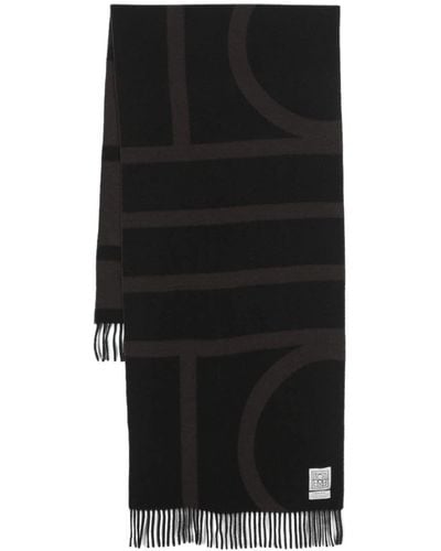 Totême Écharpe en laine à motif monogrammé - Noir