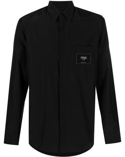 Fendi Logo-patch Button-up Shirt - Black