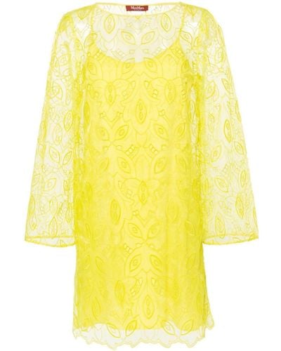Max Mara Bracco Motif-embroidered Midi Dress - Yellow