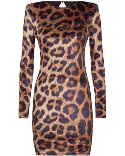 Philipp Plein Leopard-print Cut-out Mini Dress - Natural