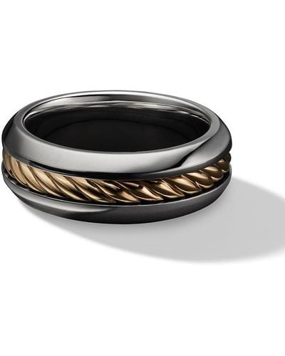 David Yurman 18kt Yellow Gold And Sterling Silver Cable Inset Band Ring - Metallic