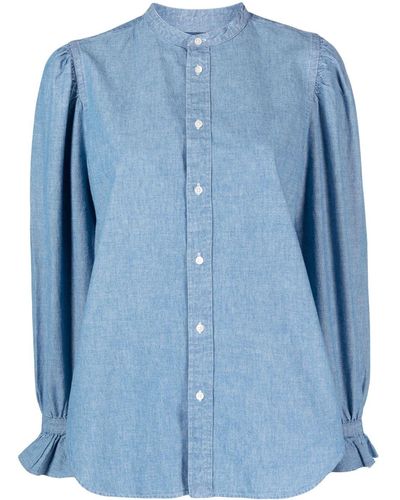 Polo Ralph Lauren Frill-trimmed Cotton Blouse - Blue