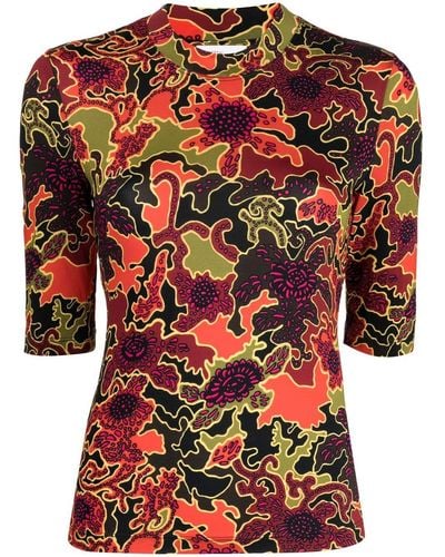 Rosetta Getty Camouflage-print Short-sleeved Top - Red
