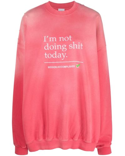 Vetements Slogan-embroidery Cotton Sweatshirt - Pink